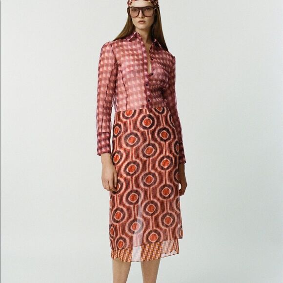 ZARA PRINTED ORGANZA BLOUSE - Picture 5 of 7